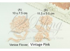 Embroidery Motif - Venice flowers, Vintage Pink - 1pc
